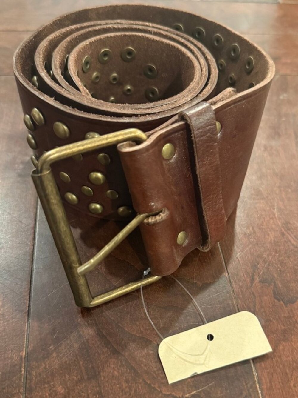Thick Studded Brown Leather Belt Size Large - Picture 5 of 5